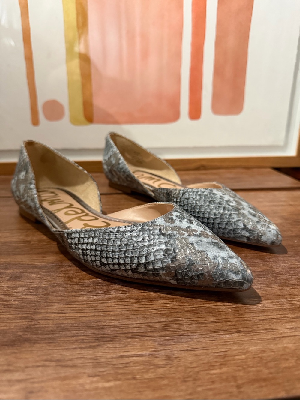 Sam Edelman Rodney Gray Snakeskin Metallic Pointed Toe D'Orsay Flats 8.5